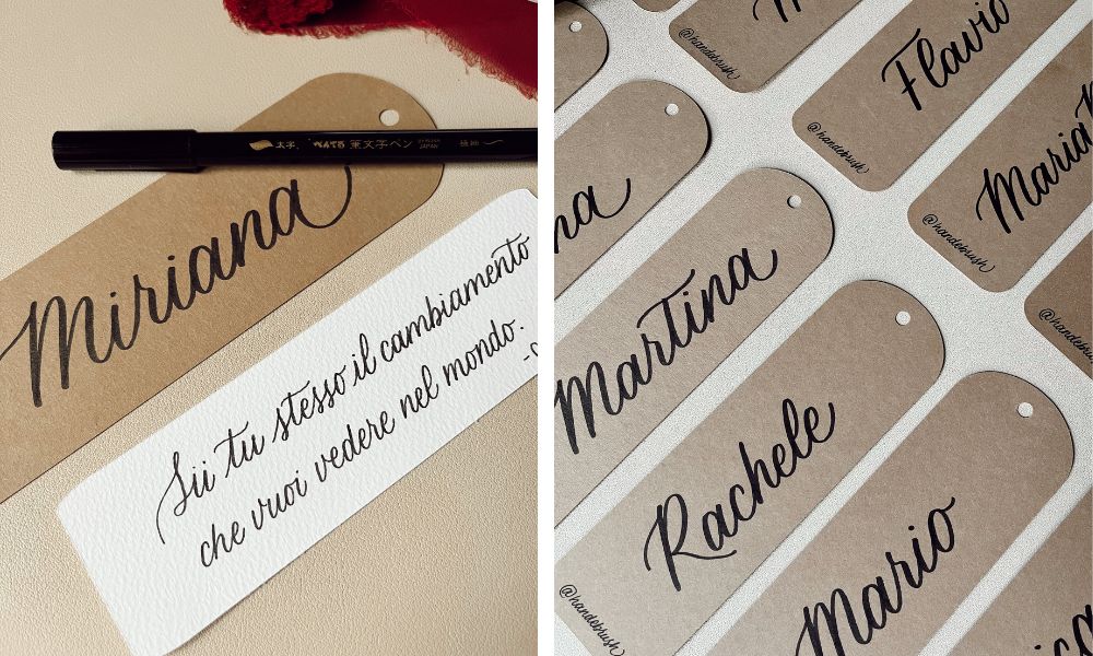 Calligrafia con brush pen per segnalibri personalizzati
